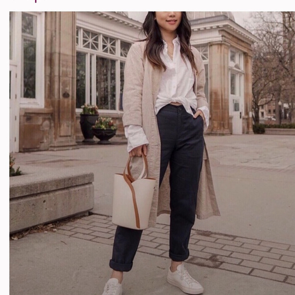 Uniqlo Linen blend Long dress Coat Beige Minimalist Coat - Picture 2 of 8